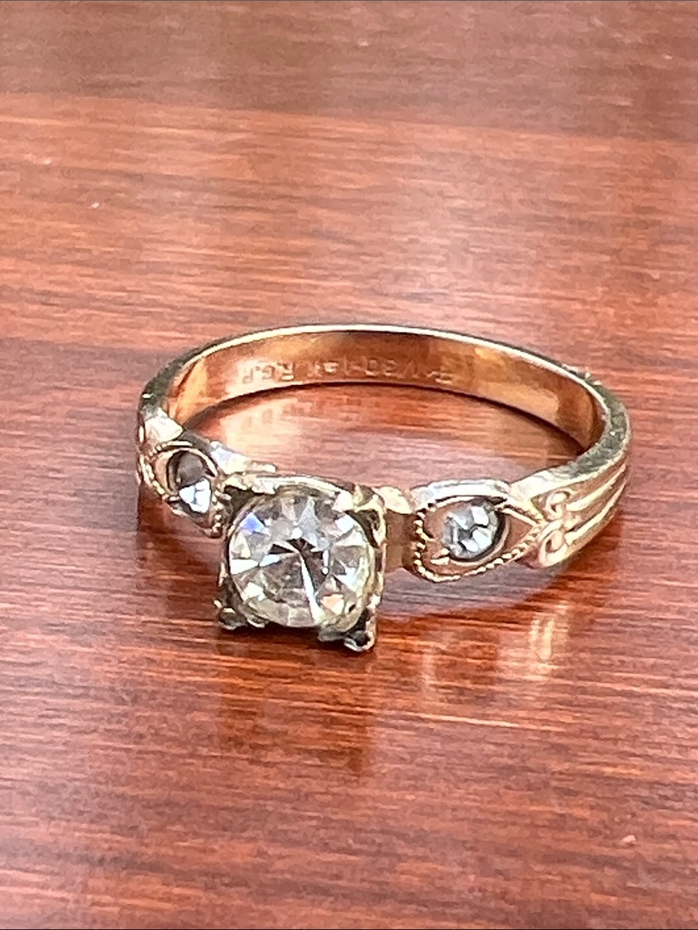 Antique Uncas 14k Rolled Gold Plate Paste Diamond Sweetheart Engagement Ring